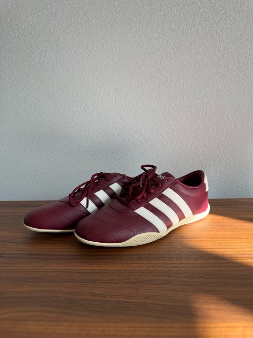 adidas Maroon Leather Sneakers with White Stripes - Picture 2 of 5